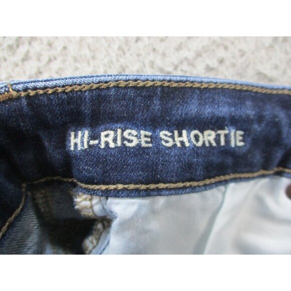 American Eagle Jeans Women's 2 Blue Denim Shorts Stretch Hi Rise Shortie Raw Hem - Picture 9 of 10